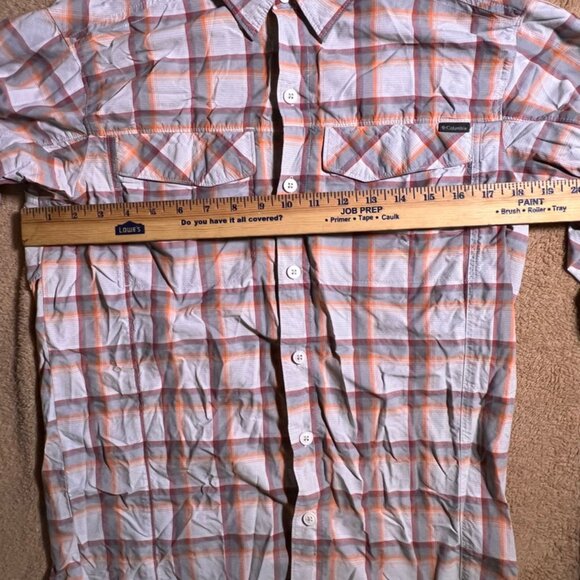 Columbia Men Small Gray White Orange Short‎ Sleeve Button Down Shirt (N) - Picture 6 of 7